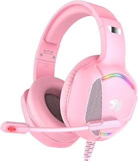 IMYB A36 Gaming Headset with Microphone for Pc, Xbox One Series X/s, Ps4, Ps5, Stereo Wired Noise Cancelling Over-Ear Headphones with Mic, RGB, for Computer, Laptop, Mac, Gamer (Pink)
