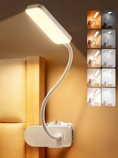 ReinHoo Clip Reading Lamp, 9 Brightness+5 Colours Desk Lamp | 4000mAh Battery,Wireless Bedside Lamp,450 Lumen Rechargeable & Flexible & Touch LED Lamp,Clip Lamp For Bed/Table