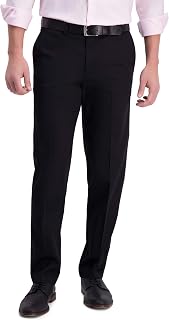 Haggar Mens Non Iron Premium Khaki Khaki Straight Fit Flat Front Trousers