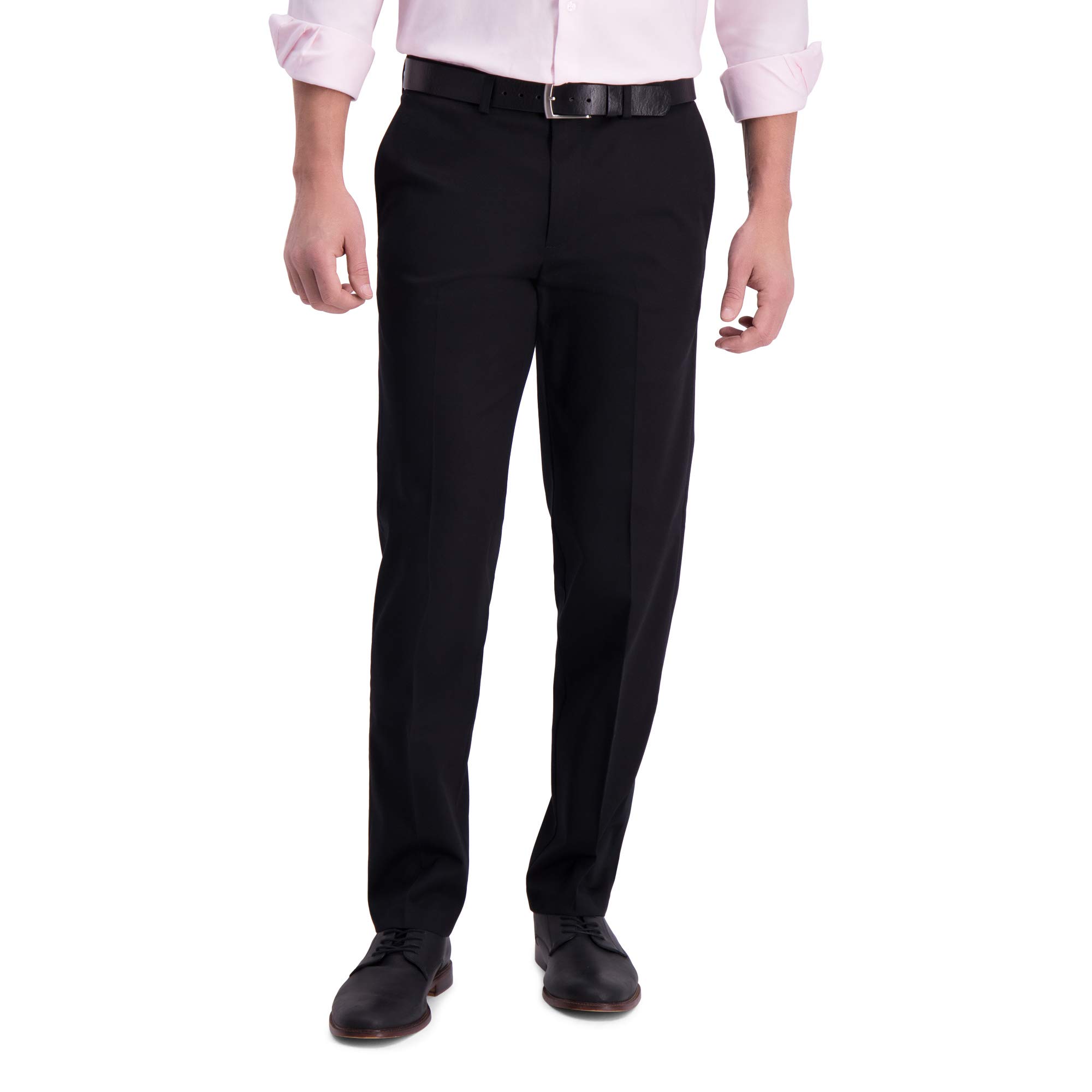 Haggar Mens Non Iron Premium Khaki Khaki Straight Fit Flat Front Trousers