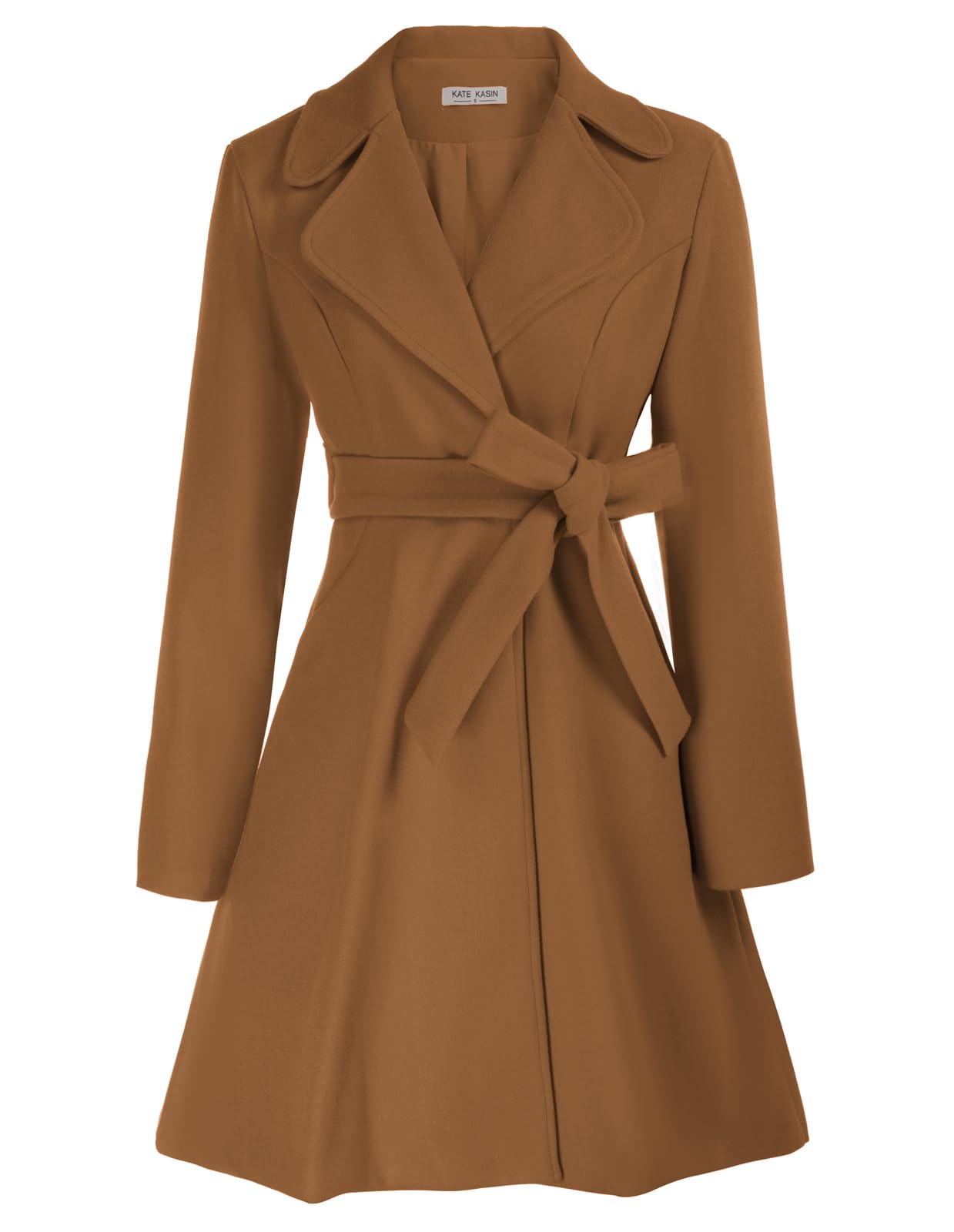 Kate Kasin Women A Line Peacoat Dress Coat Belted Notch Lapel Overcoat Fall Wint