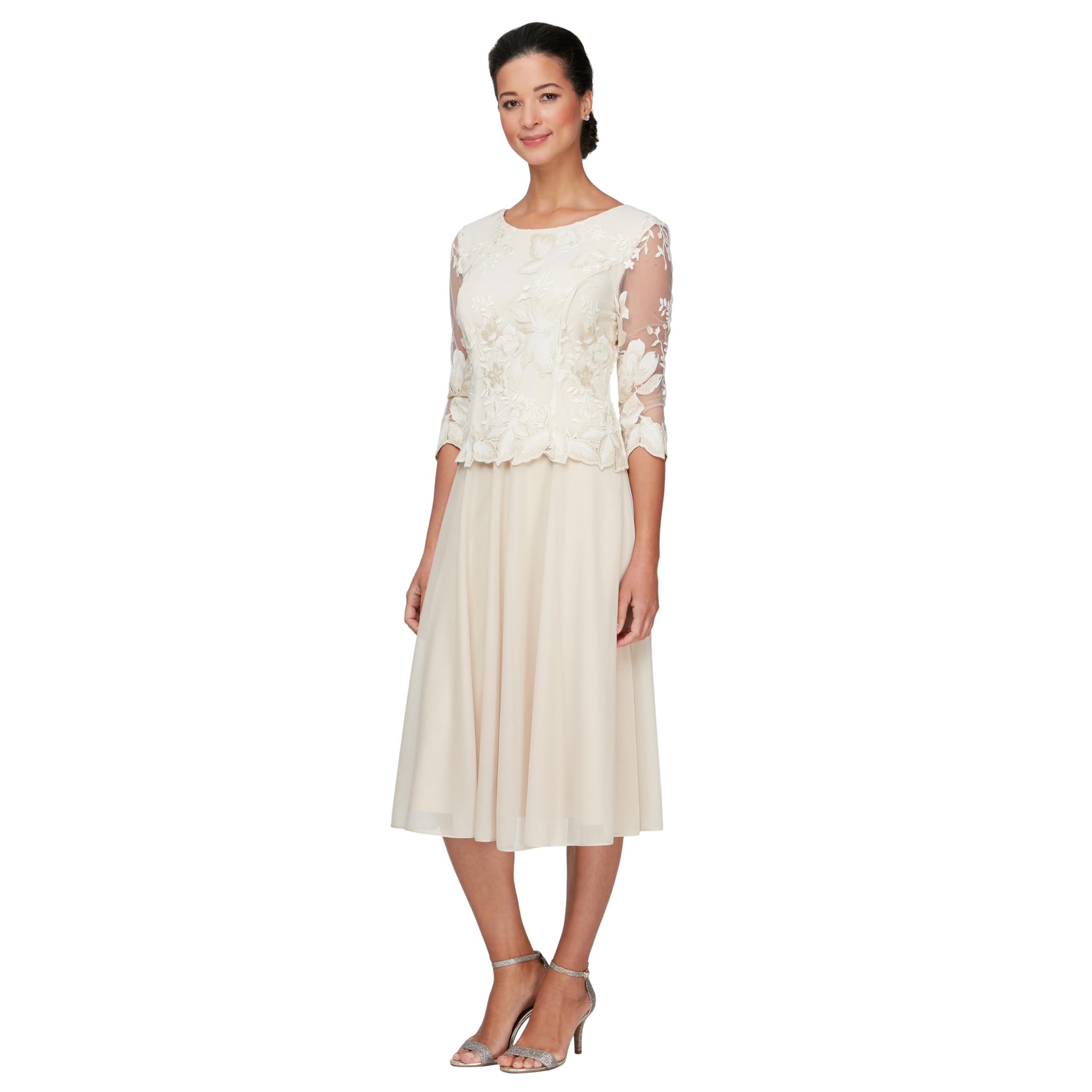 Alex Tea Length Sequin Mock Dress (Petite And Regular) Women's Special Occasion 