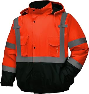 Safety jacket for men,Reflective Hi-Vis Class 3 Jacket Orange L