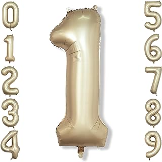 40 Inch Gold Number 1 Balloon for 1st Birthday Decoration, Metallic Light Gold Mylar Foil Number Balloons 0-9 for Boys Girls, Champagne One Helium Balloons for Women Men 1st Anniversary Party Supplies