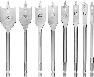 Aoyfuwell 8-Piece Wood Spade Drill Bits Set, 6-32mm Spade Drill Bit Set | Heavy Duty Flat Wood Bit Sets, 1/4 inch Hex Shank Paddle Tools,Flat Bits Blades Set,for Woodworking Plastic Chipboard