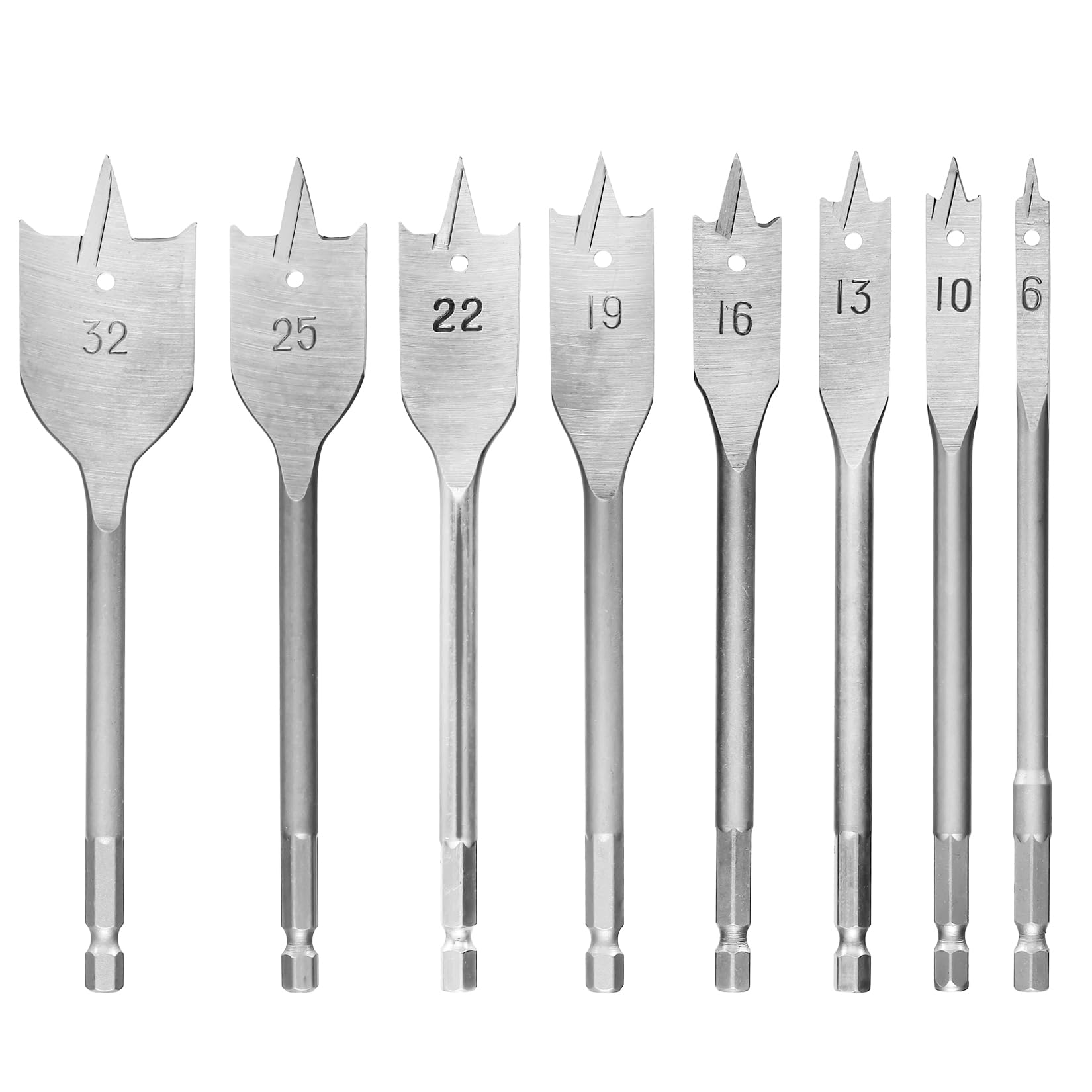 Aoyfuwell 8-Piece Wood Spade Drill Bits Set, 6-32mm Spade Drill Bit Set | Heavy 