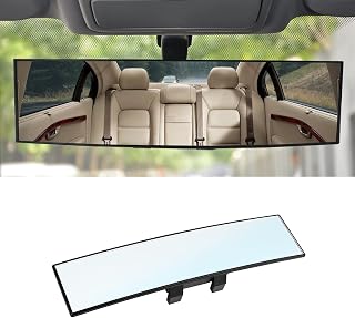 8sanlione 12 Inch Panoramic Car Rearview Mirror, White | clip-on installation, reduces blind spots, blocks splashes and expands viewing range, universal fit, car accessories