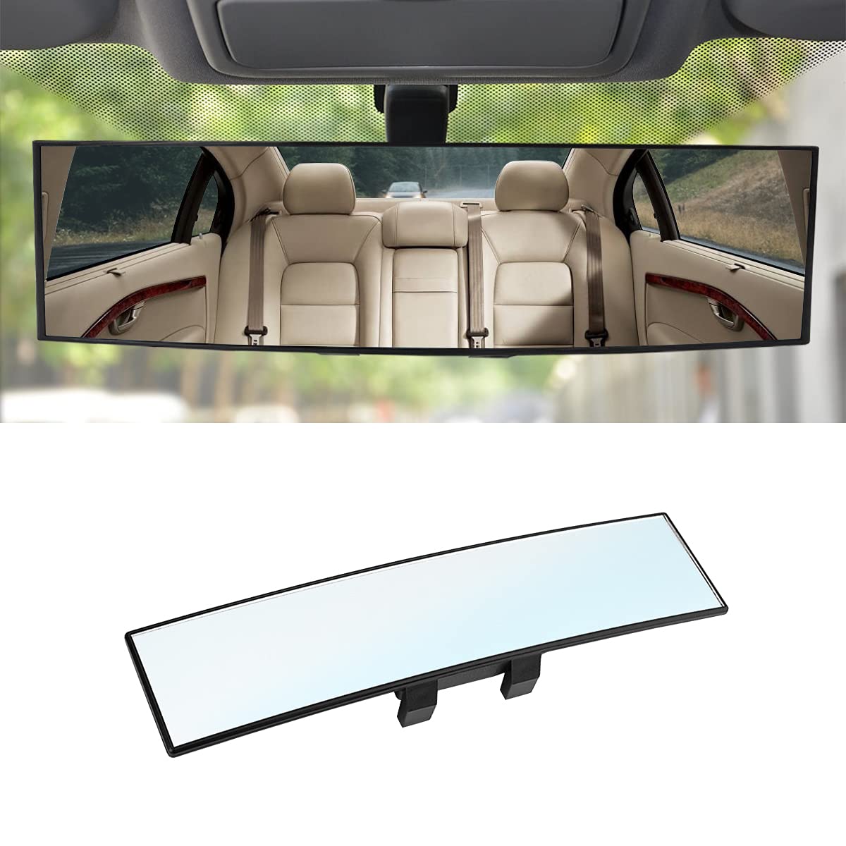 8sanlione 12 Inch Panoramic Car Rearview Mirror, White | clip-on installation, r