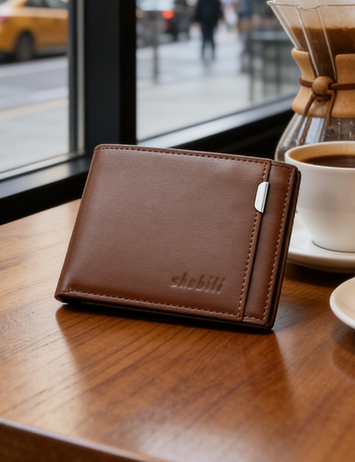 Men's Folding Short Leather Wallet Modern Soft Bifold (Light Taupe)