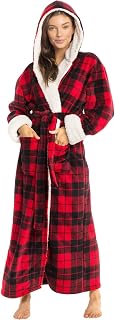 Alexander Del Rossa Women's Soft Plush Fleece Robe with Hood, Long Warm Hooded Bathrobe