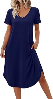 Ekouaer Women's Nightgown Bamboo Viscose Sleepshirt Short Sleeve Long Gown