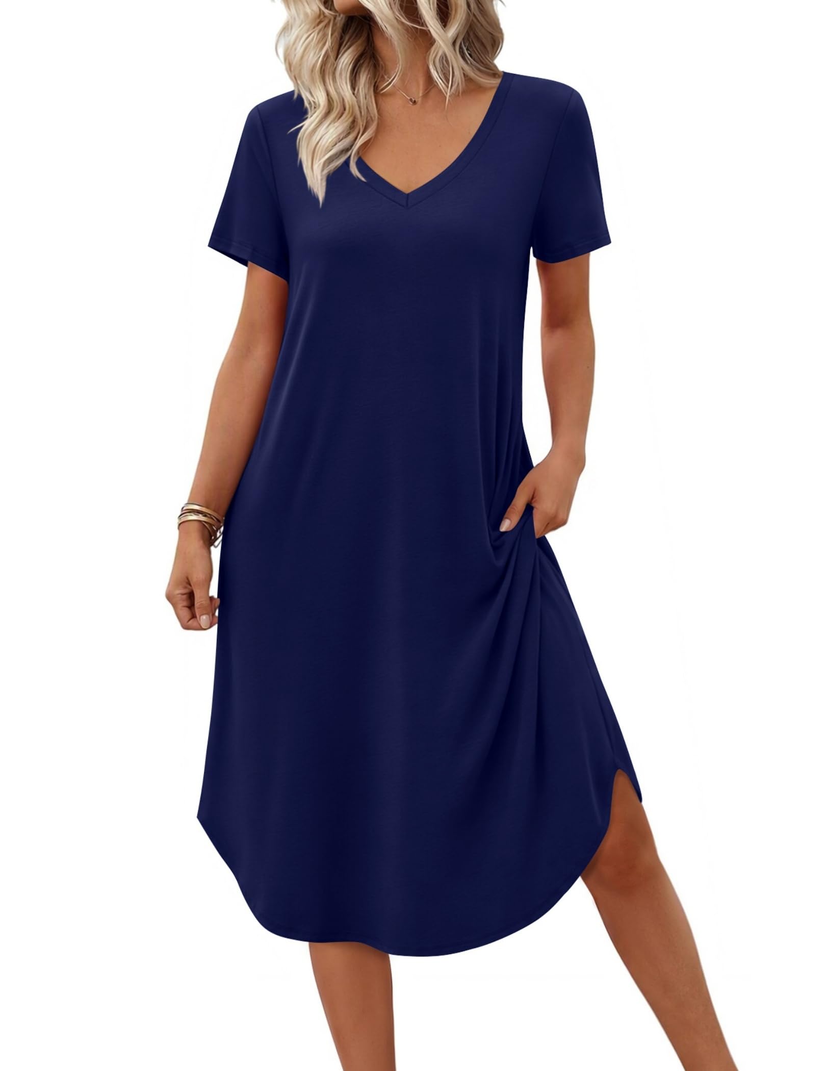Ekouaer Women's Nightgown Bamboo Viscose Sleepshirt Short Sleeve Long Gown