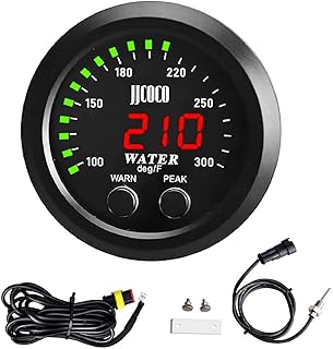 ZHSYMX 52mm Water Temperature Gauge with 1/8 NPT Sensor with Alarm | Universal Water Temperature Gauge with Alarm Digital Meter Red Display Green Ambient Light Temp 100-300F(-17~187C)