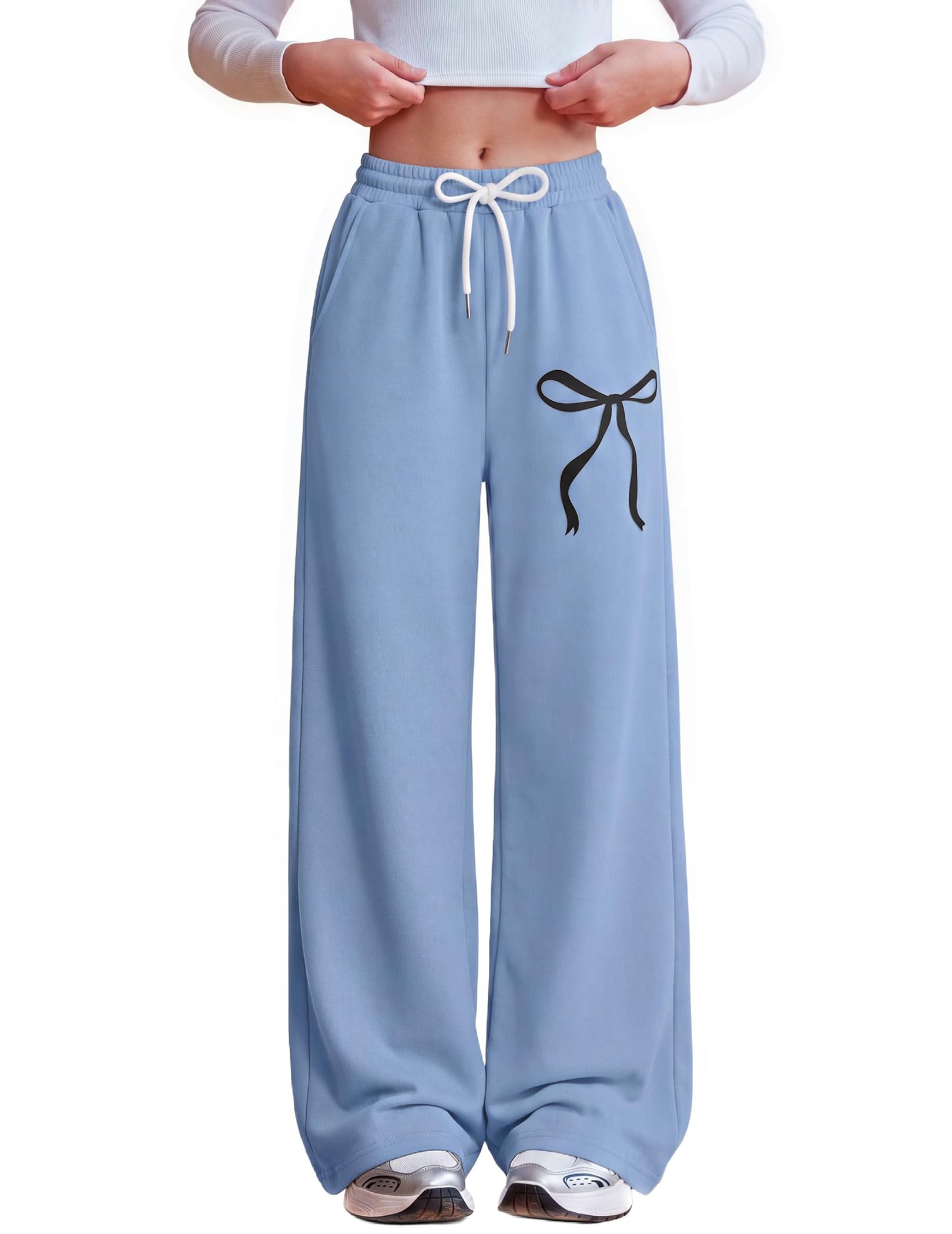 Zaclotre Girls Wide Leg Sweatpants Bow Baggy Athletic Pants with Pockets