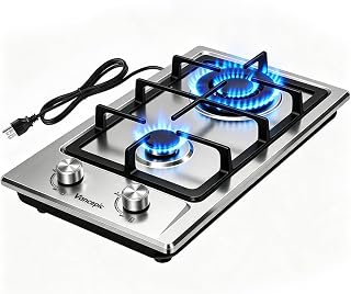 VancEpic 2 Burner Gas Cooktop, 12 Inch Stainless Steel Propane Stove Top | NG/LPG Convertible Built-in Gas Stove Top with Thermocouple Flameout Protection for Outdoor,Kitchens, Apartments, Camping, RV