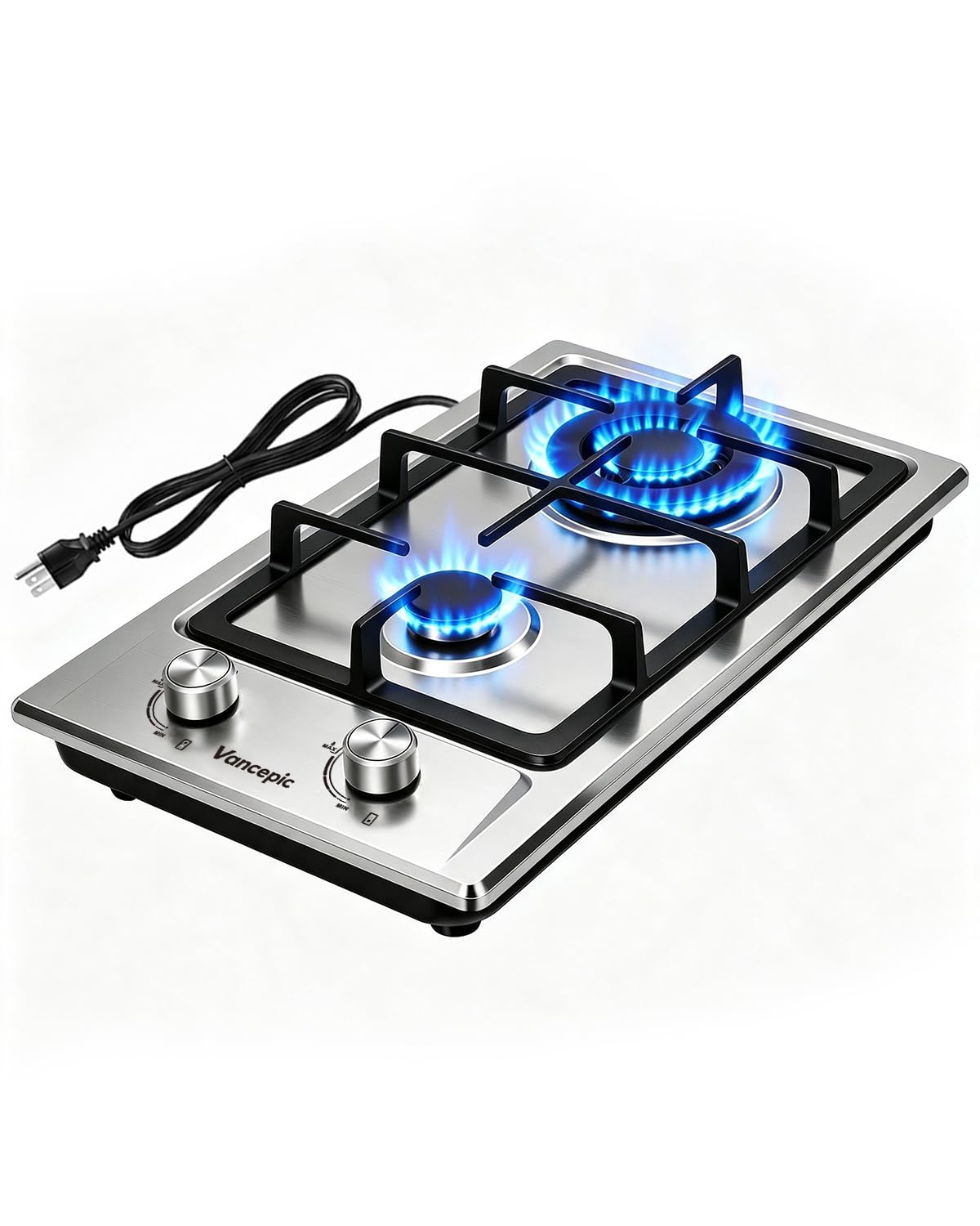 VancEpic 2 Burner Gas Cooktop, 12 Inch Stainless Steel Propane Stove Top | NG/LP