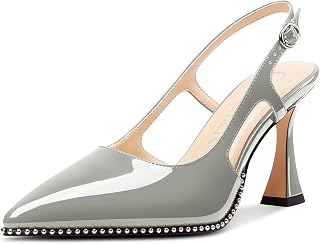 Castamere Zapatos de tacón alto grueso para mujer, puntera puntiaguda, con cuentas, elegantes, para boda, fiesta, tacón de 3.5 pulgadas
