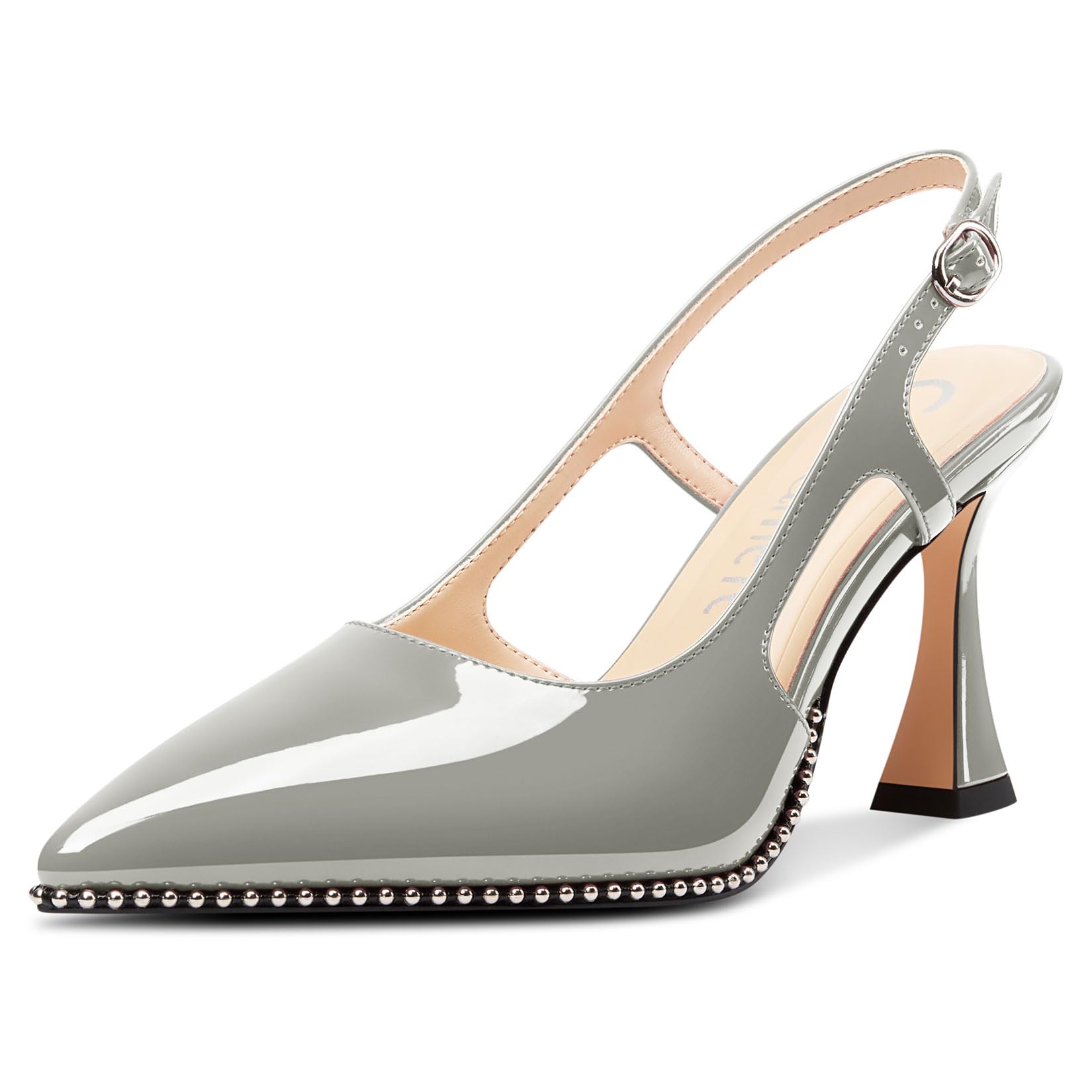 Castamere Zapatos de tacón alto grueso para mujer, puntera puntiaguda, con cuent