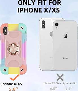 for iPhone X Case,for iPhone Xs Case with 360°Rotate Ring Stand, Military Grade Drop and Shockproof, Full Body Protection, Durable, Heavy Duty, 3 in 1 Protective Case for iPhone X (Pink)