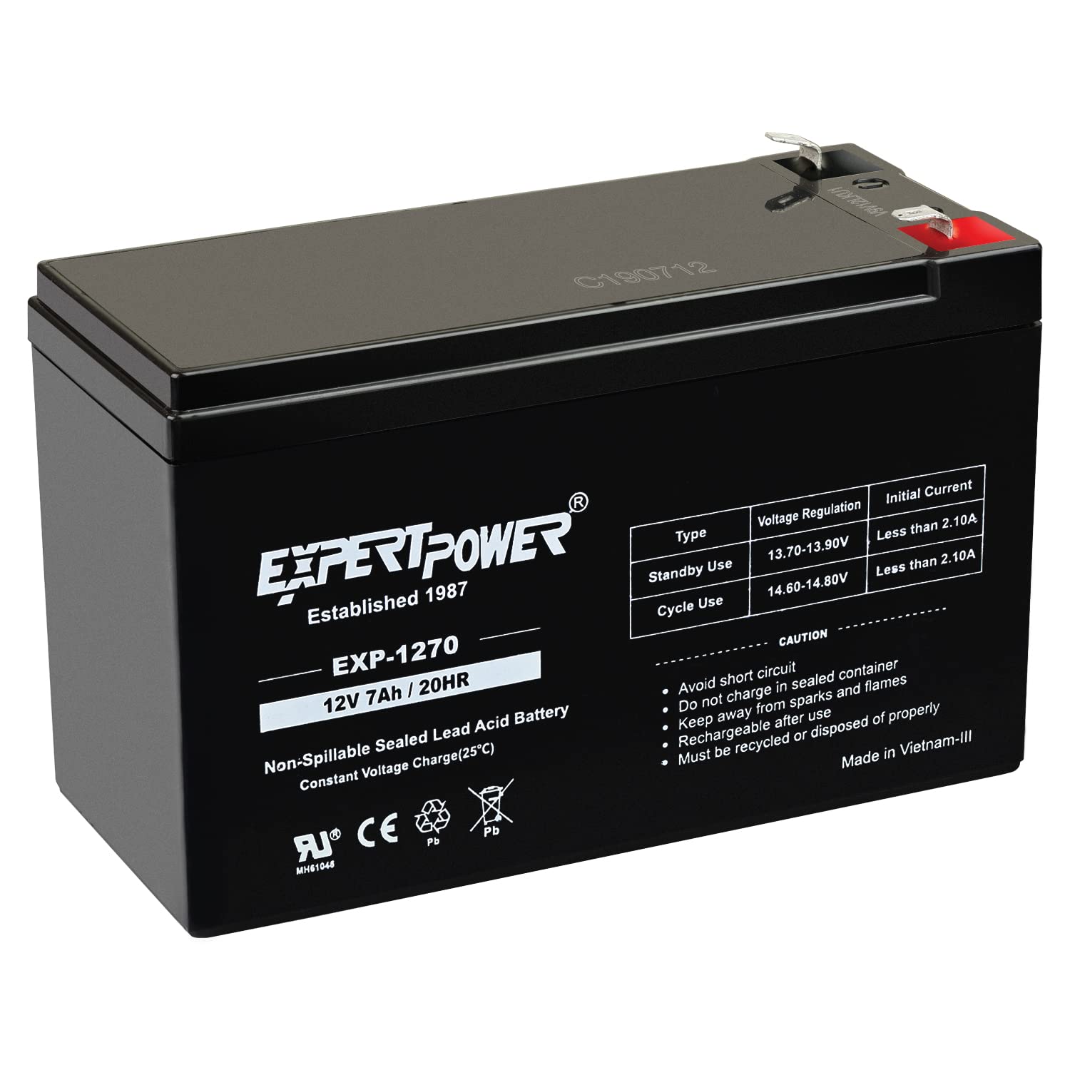 ExpertPower EXP1270, 12V 7Ah Battery SLA Rechargeable with F1 Terminals | 12 Vol
