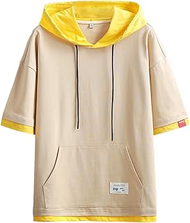 SHOREKEEPER Hoodie, Men's, Half Sleeve, Summer Clothing, Short Sleeve T-Shirt, Layered Style, Loose Fit, Cotton, Hooded Sweatshirt, Stylish, Casual, Pullover