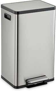 SIMPLI-MAGIC 50 Liter / 13.2 Gallon Soft-Close, Smudge Resistant Trash Can with Foot Pedal and Built in Filter- Stainless Steel, Sleek Finish