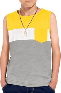 Haloumoning ボーイズ カラーブロック タンクトップ キッズ 夏 ノースリーブ Tシャツ 胸ポケット付き 5-14歳