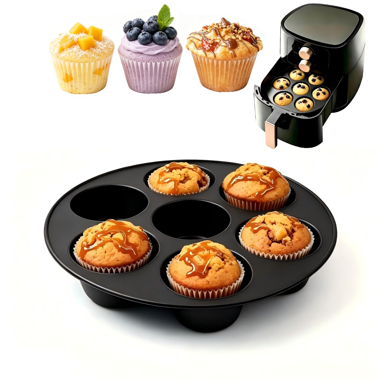 7 Hole Non Stick Silicone Muffin Cups for Air Fryers - Reusable Baking Trays Eas
