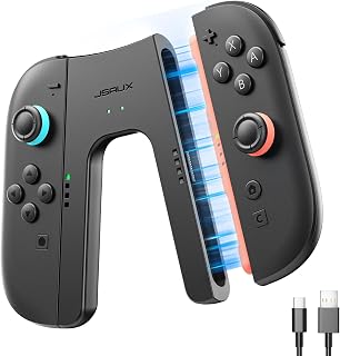 JSAUX Magnetic Charging Grip for Switch 2 JoyPads, Grip Controller | Play While Charging, Magnetic Snap-On, PC+ABS Build, Red/Green LED Status, Compact Travel Design, 4.9ft Charging Cable,