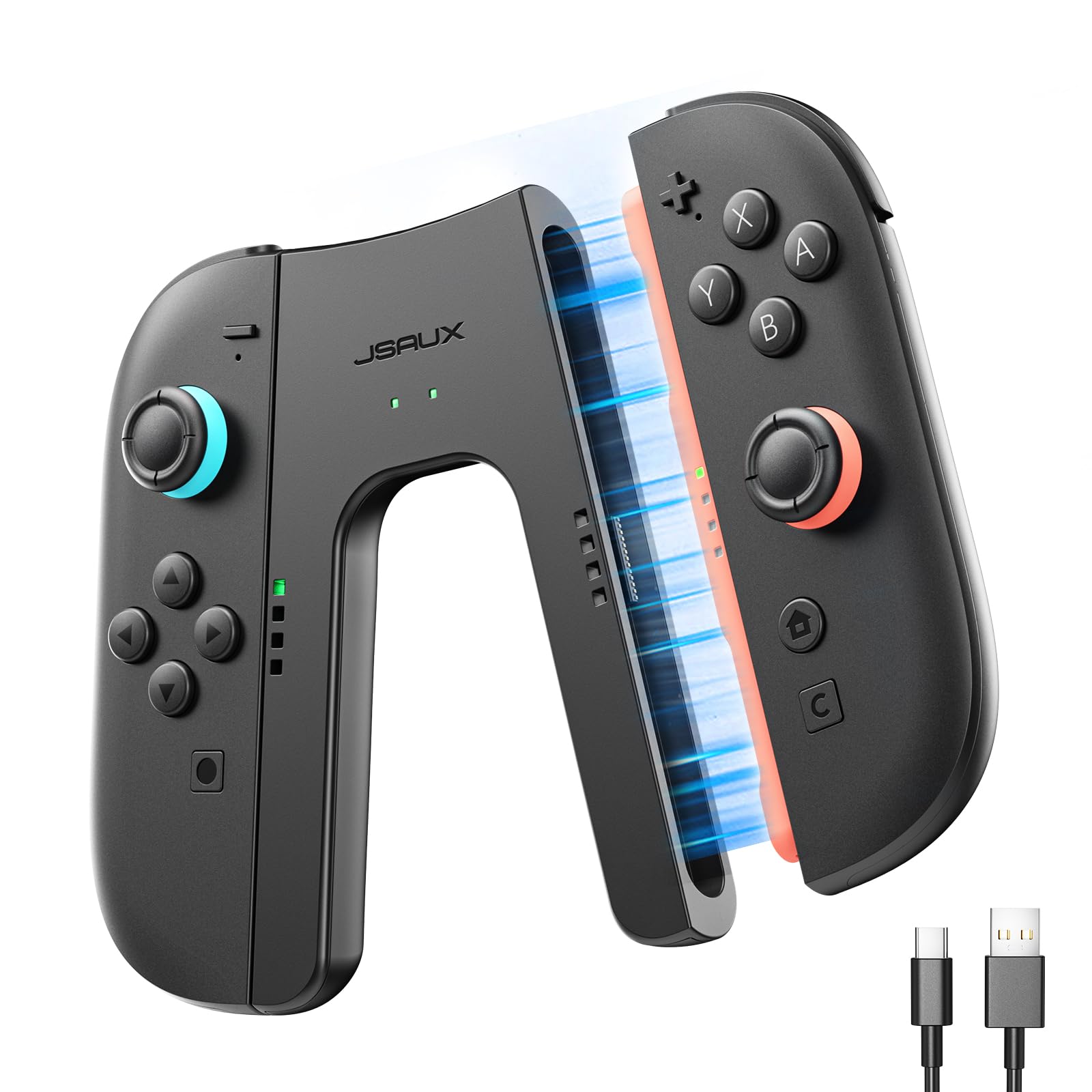 JSAUX Magnetic Charging Grip for Switch 2 JoyPads, Grip Controller | Play While 