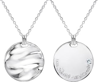 Sears sv925 Men's Reversible Necklace, 925 Silver, Diamond, Birthstone Plate, Coin Necklace, Diamond, Natural Stone, Silver, Aquamarine Diamond