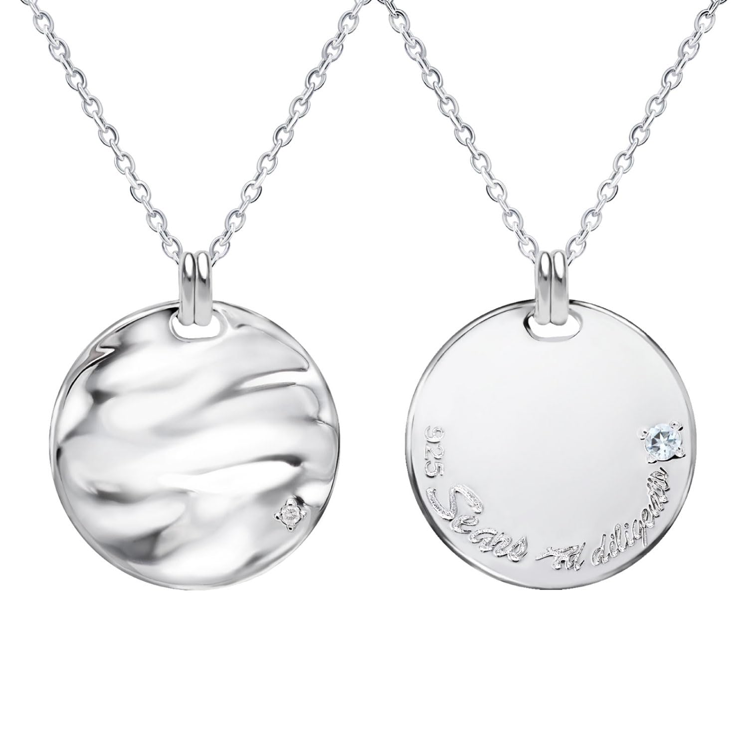 Sears sv925 Men's Reversible Necklace, 925 Silver, Diamond, Birthstone Plate, Co