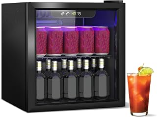DOGHLY 60 Cans/1.3 Cu.Ft Beverage Refrigerator Glass Door Mini Fridge | Fast Cooling Mini Cooler with Adjustable Shelves for Soda, Beer, Wine, Low Noise Beverage Fridge for Home, Office,and Dorm