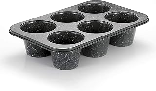 OBELGEOYA Non-Stick Popover Pans - 6-Cavity High Carbon Steel Tray Mold for Baking, Stainless Steel Jumbo Size for Premium Muffins, Homemade Cupcakes, Breads - Professional Bakery Kitchen Oven (Black)