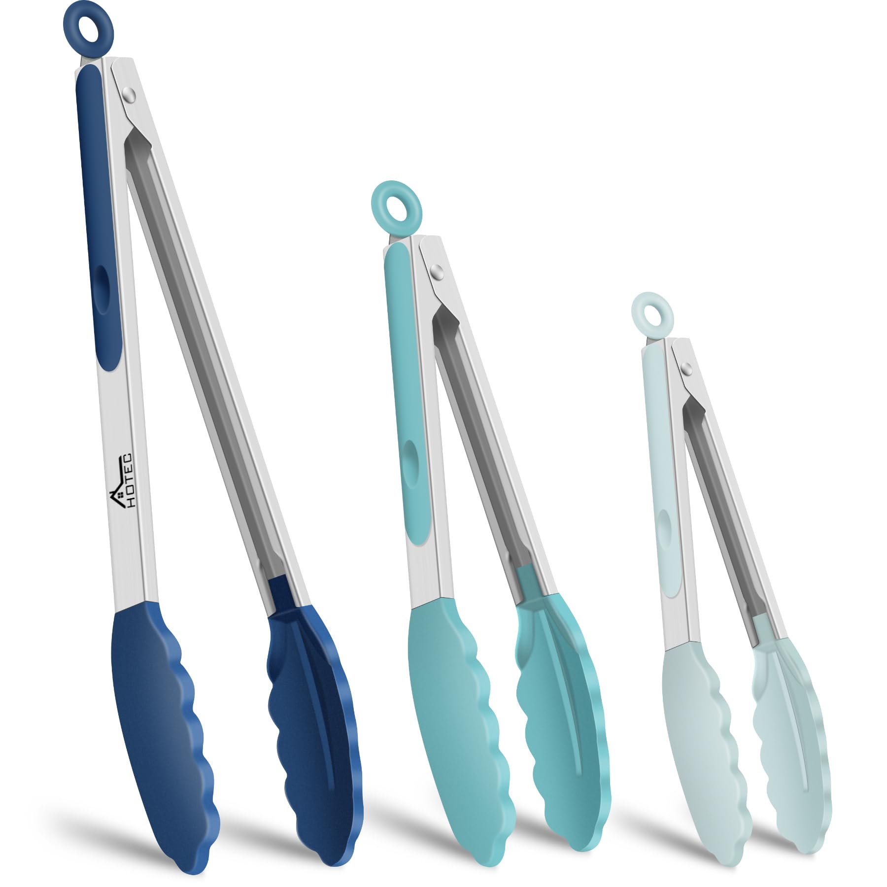 HOTEC Stainless Steel Kitchen Tongs with Silicon Tips, Set of 3-7", 9" &12" | 60