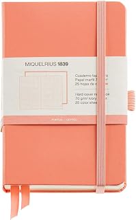 Miquelrius Peach Notebook, Hardcover, Hardcover, Elastic Closure, 140 x 90 mm, 192 Pages of 80 g/m2, Ruled 5 x 5 mm, Peach
