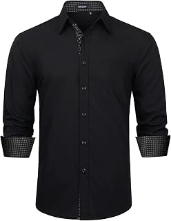 Enlision Men's Shirts Long Sleeve Regular Fit Wedding Dress Shirt Formal Business Contrast Colour Casual Shirts with Pocket