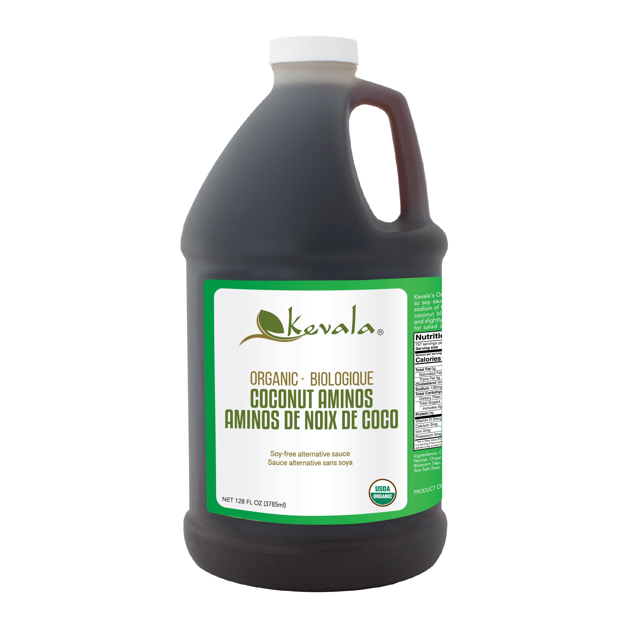 Kevala Organic Coconut Aminos - 3.8 L, 128 FL OZ, Low Sodium Sauce | Gluten Free