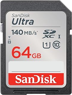 SANDISK Ultra SD Memory Card 64GB, Up to 140MB/s Read Speeds, UHS-I | U1, C10, Full HD, Temperature, Water & Shock Proof, Ideal for Entry Level and Mid-range Compact Cameras & Camcorders