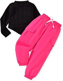 HINTINA Toddler Little Girl 2 Pieces Outfits Cargo Jogger Pants Set