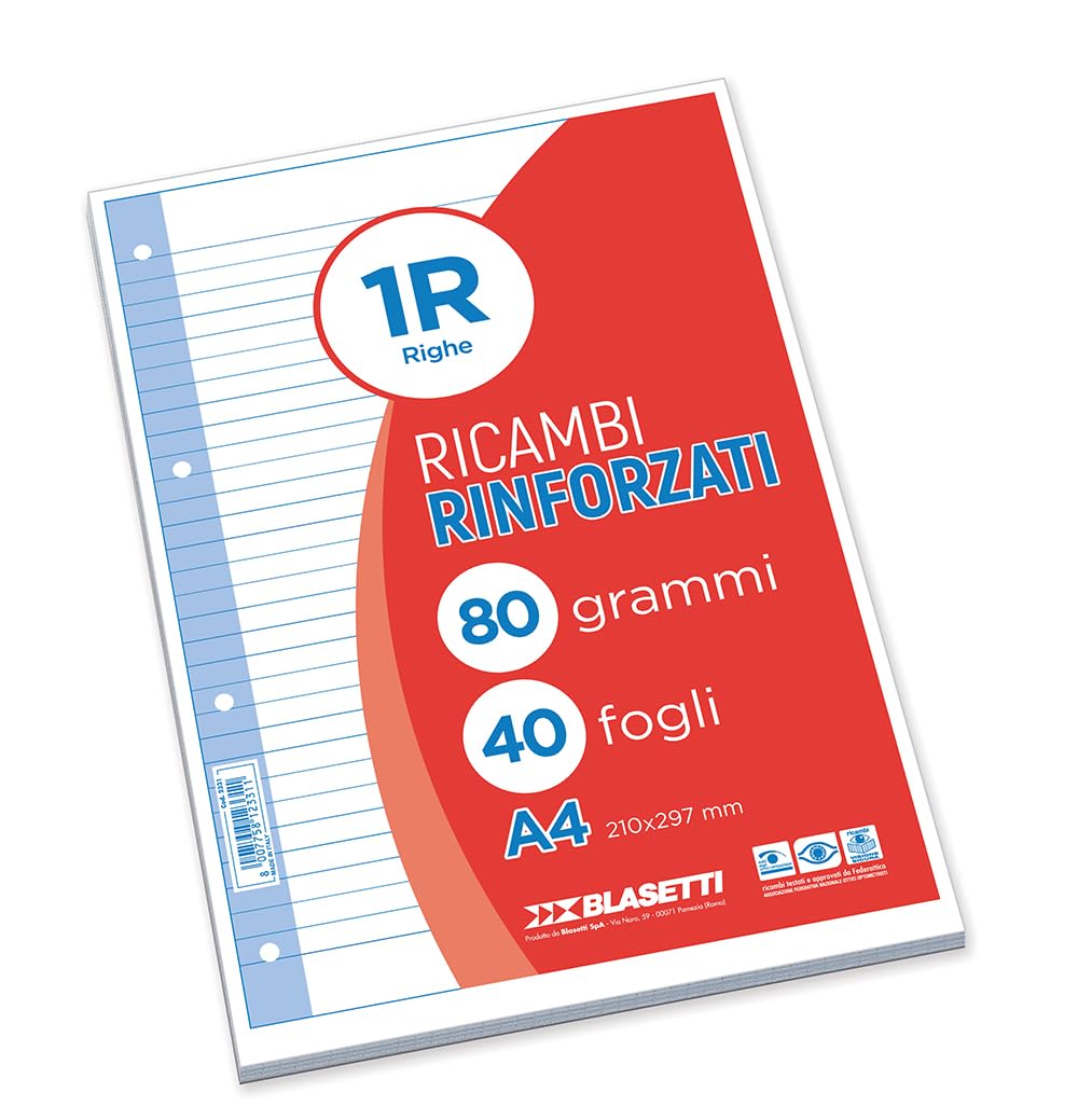 One Color - Reinforced Spare Parts A4-1R Lines Without Margin - 40 Sheets | Blas