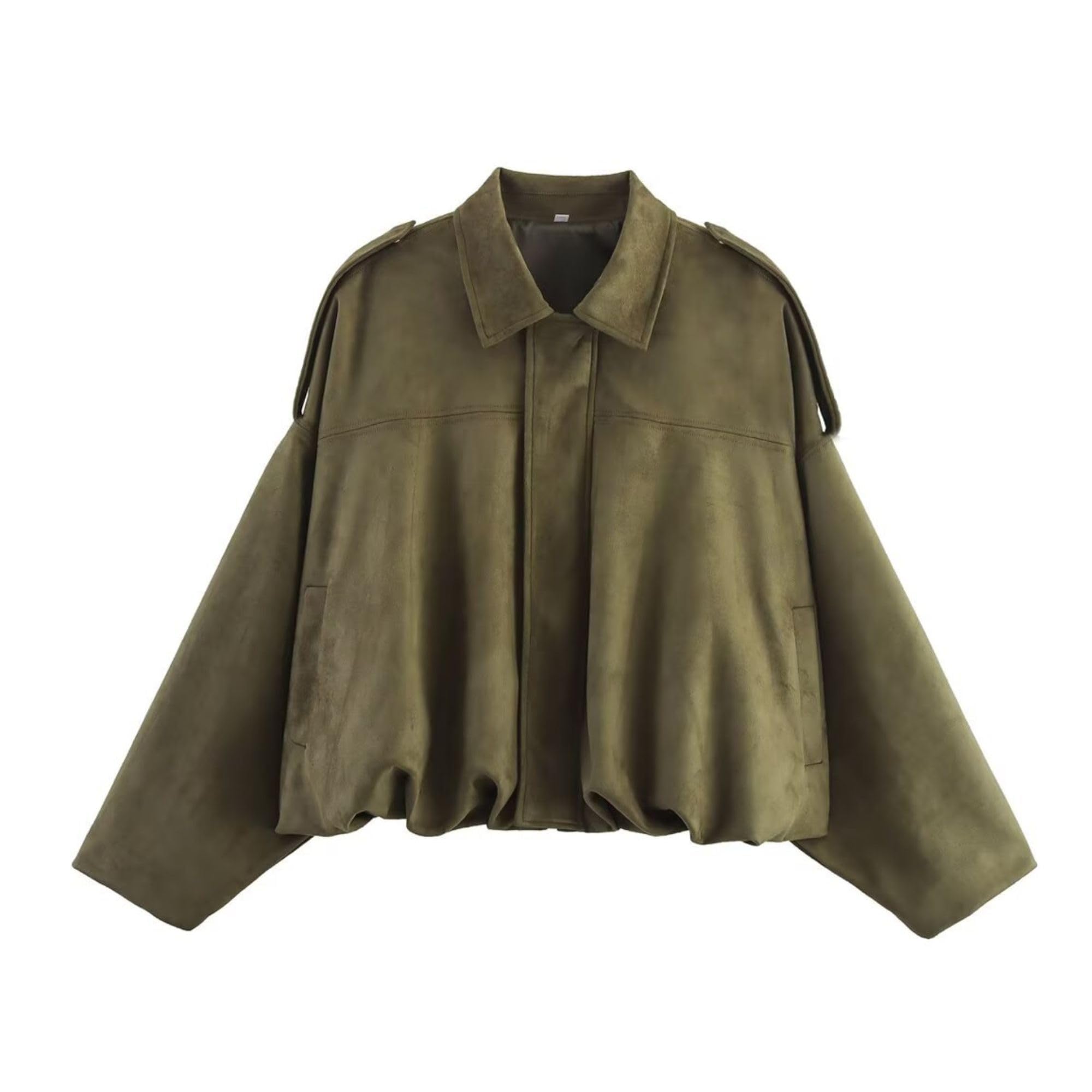 WOWULOVELY Women's Faux Suede Bomber Jacket Lapel Pilot Motorcycle Coat Spring L