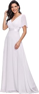 Ever-Pretty Long Evening Dress Double V Neck Ruffle Sleeves