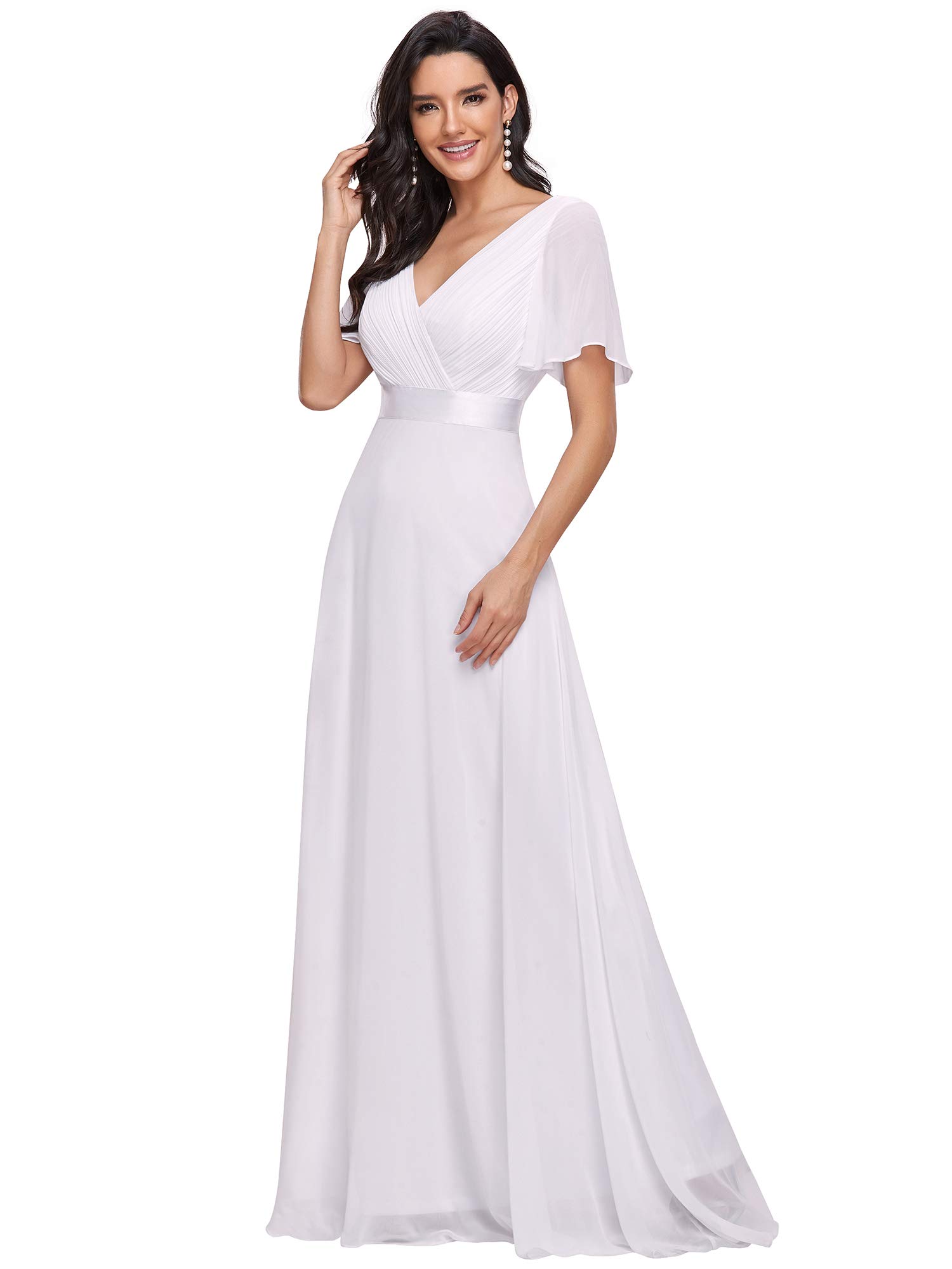Ever-Pretty Long Evening Dress Double V Neck Ruffle Sleeves
