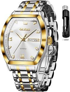 OLEVS Mens Square Analog Quartz Date Stainless Steel Waterproof Luminous Two Tone Wrist Watch