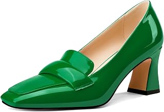 Castamere Women's Chunky Mid Width Square Heel Pointed Pumps Slip-on Office Dress Loafers Shoes 7CM Heels