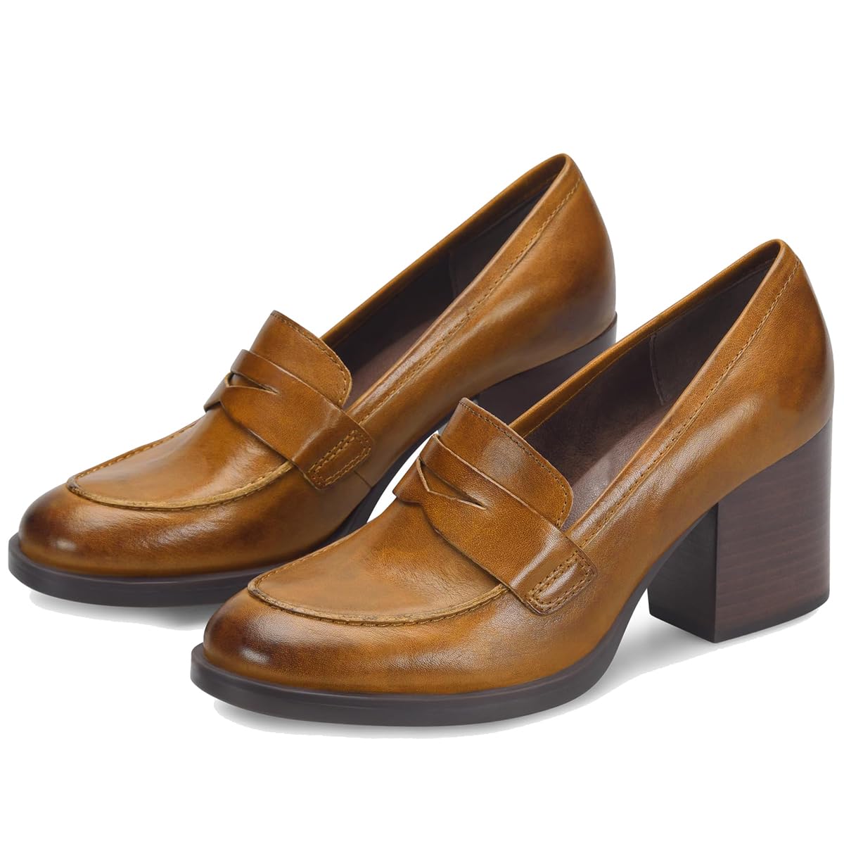 SHODENSE Women Vintage Chunky Heel Loafers Pumps Platform Round Closed Toe Oxfor