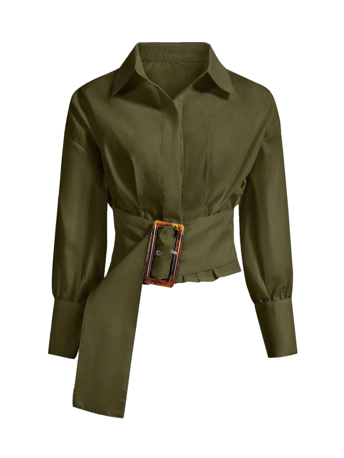 OYOANGLE Women's Cropped Y2k Belted Tunic Blouses