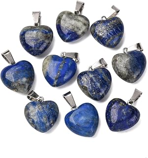 10pcs Natural Stone Heart Shape Pendants Natural Smooth Agate Crystal Rose Quartz Pendant with Hanging Loop for Jewelry Necklace Earring Making