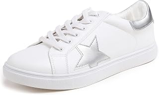 Feversole Women's Featured PU Leather Lace-Up Sneakers, Star Lace Up Sneakers in PU Leather for Women